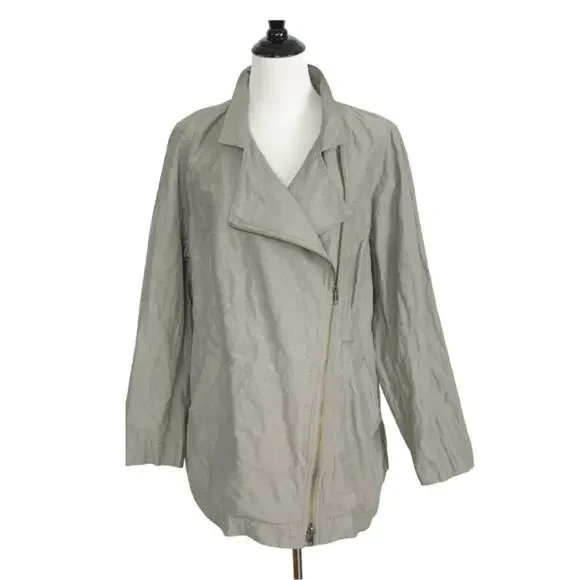 Eileen Fisher Beige Metallic Rumpled Cotton Blend Lightweight Jacket Size 1X - Picture 2 of 11